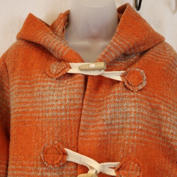 Su-Zen Rare Orange Plaid Wool Skirt Suit Set Longline Jacket Wrap Skirt L/XL - Picture 3 of 16